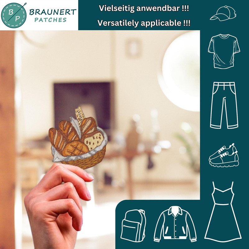 Embroidered Bread Basket Patch for Iron-On or Sew On Iron-On