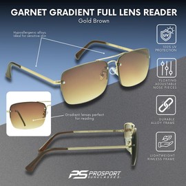 proSPORT Aviator Sunglasses Readers Full Lens Tinted Reading +2.00 Pack of 2 Pairs Gradient Brown Lens Gold Frame Men Women NOT BIFOCAL