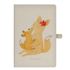 Mr. & Mrs. Panda notepad, notebook, DIN A5 cotton notebook, fox mum and child, colour: transparent