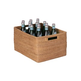 KOUBOO Loma Rectangular Rattan Storage Basket with Cut-Out Handles, Coastal-Inspired Handwoven Rattan Basket for Home Organizer & Décor, Household Basket Box Honey-Brown