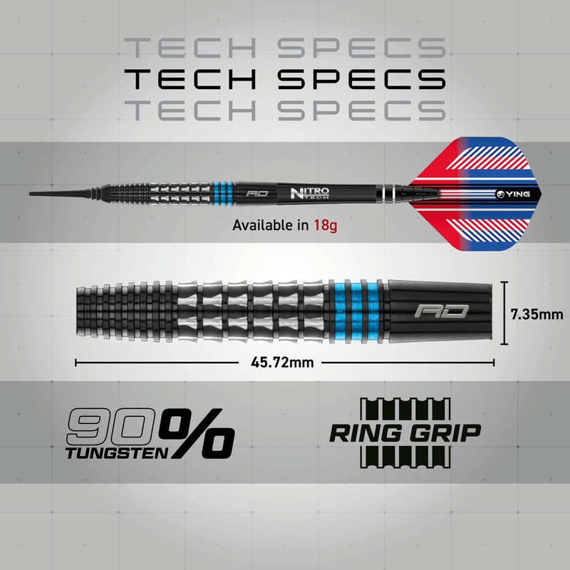 RED DRAGON Vengeance Blue 20 Gram Premium Tungsten Softip Darts