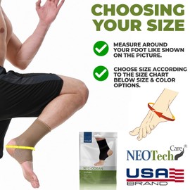 NEOtech Care - Fascia di supporto per caviglia con apertura sul tallone - tessuto elastico e traspirante - Media compressione - Uomo, donna, bambino - Piede destro o sinistro (Beige, S, 1 Pezzo)