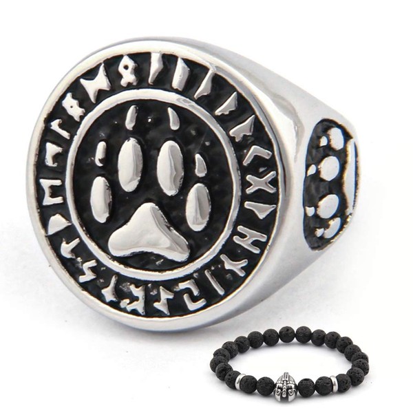 BAVIPOWER Bear Paw Viking Warrior Berserker Rune Circle Ring Stainless