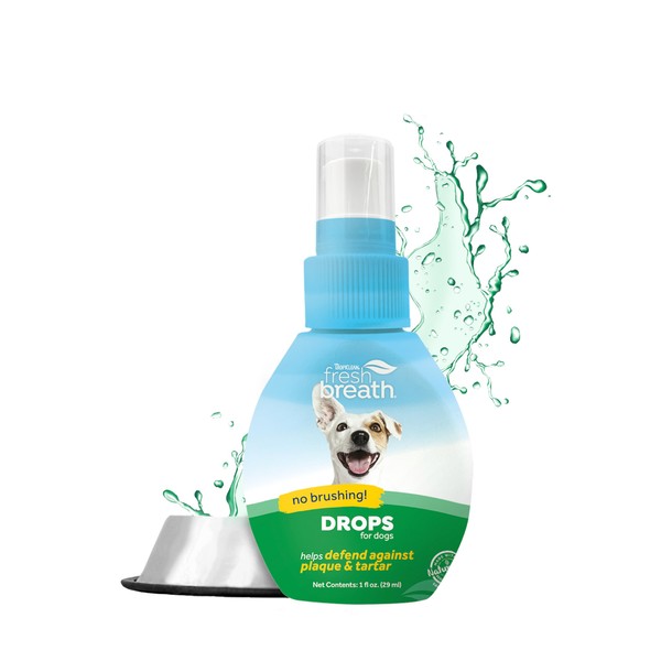 TropiClean Fresh Breath Drops for Dogs | Travel Ready Dog Breath Freshener Concentrated Water Additive Drops | Made in the USA | 2.2 oz.