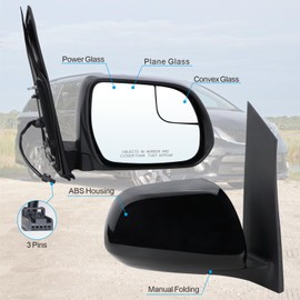 Lqtio Right Passenger Side Mirror Compatible With 2015 2016 2017 2018 2019 2020 Toyota Sienna With Manual Folding Power Glass Black Replace#87910-08140(3Pins)
