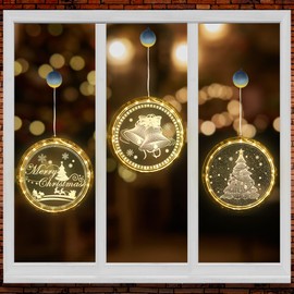 KatchOn, Light Up Christmas Window Decorations - Pack of 3, Battery Operated | Lighted Santa, Reindeers and Christmas Tree for Christmas Decorations | Christmas Hanging Lights, Santa Lighted Ornaments