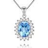 Uloveido Oval Blue Topaz 925 Sterling Silver Crystal Necklace Pendant