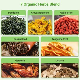 Dandelion Wolfberry Tea Organic, Chinese Traditional Seven Natural Herbs Formula Blend Support Kidney & Liver Health Dandelion Root Tea Bags (1 Pack/12 Bags)