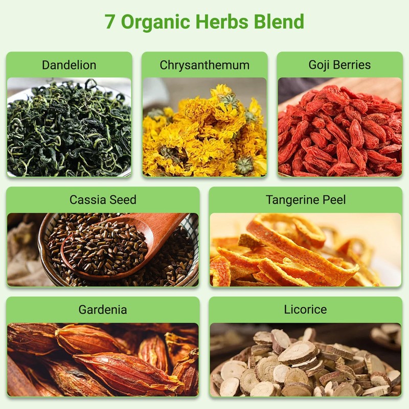 Dandelion Wolfberry Tea Organic, Chinese Traditional Seven Natural Herbs Formula
