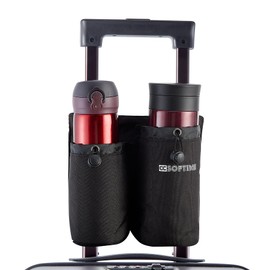 CCSOFTIME Suitcase Travel Cup Holder,Free Hands Luggage Cup Holder,Drink Beverage Caddy Attchment for Water Bottle Coffee Mugs for Flight Attendant Traveler-Black