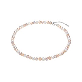 Valero Pearls Women's Pearl Necklace Freshwater Cultured Pearls 7-8 mm Potato White / Apricot / Lilac 925 Sterling Silver - Pearl Necklace Knotted, Silver, Pearl