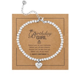 ViEinkaufen Bracelets for Teenage Girls, Girl Birthday Gifts, Stainless Steel Bracelet Gifts for Teenage Girls with Heart Charm for Girls