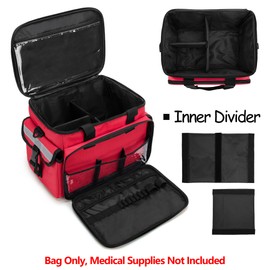 CURMIO First Aid Kits Bag Empty, Emergency Supplies Bag Medical Bag for Home Health Care and Trauma Kits, Red (Empty Bag Only)