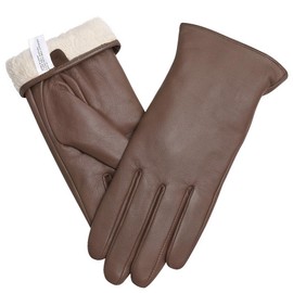 Ymmchy Leather Gloves for Women Warm Touch Screen Gloves Winter Genuine Texting Glove Brown S