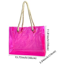 TotePrint Pink Clear Tote Bag Stadium Approved Large Clear Bag with Rope 16×12×4 Inch Transparent Bag for Sport Events, Concerts, Work, Beach (Pink-1pcs)