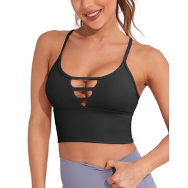 AngiMelo Longline Sport Bra for Women Camisole Workout Yoga Crop Top Strappy Padded Fitness Tank Shirts
