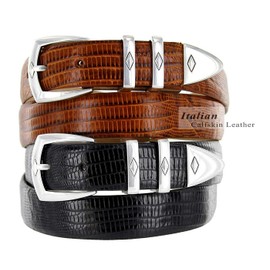 Canyon S5847 Men's Designer Dress Belt Italian Calfskin Leather 1-1/8" (30mm) Wide (Alligator Black, 36)