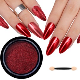 Chrome Nail Powder Kit Rose Red Holographic Magic Glitter Fine Flash Chrome Powder for Gel Nails Acrylic Nail Powder Mirror Effect Glitter Pigment Art Design Decor with Tool