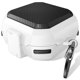 AIRSPO Powerbeats Pro Case, Power Beats Pro Case Cover with Lock Military Hard Shell Carbon Fiber Black Protective Cover for Powerbeats Pro Wireless Earbuds Case, White