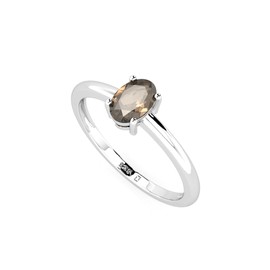 LUSTRE AND LIGHT Natural Smoky Quartz Oval Stackable Ring for Women in Sterling Silver, November Birthstone Jewelry Gifts for Her (US-7, Prong-Set)