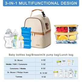 BABEYER Breastmilk Cooler Bag with Ice Pack Fits 6 Baby Bottles up to 270ml, Breastmilk Pump Bag with Shoulder Strap for Nursing Mom Daycare, Travel, Work, Cream