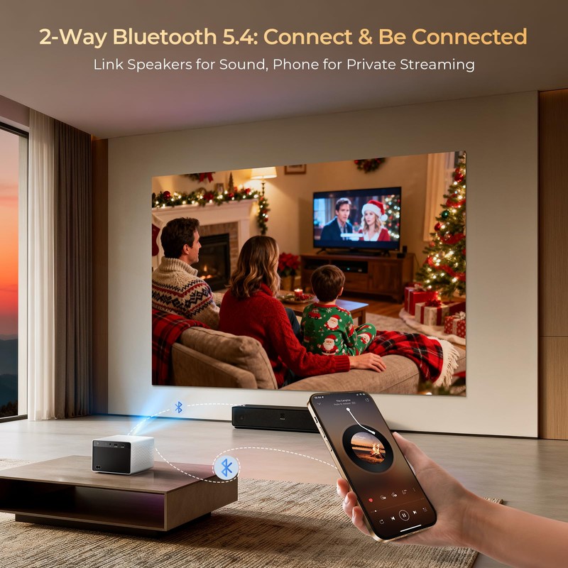 [1080P/Built-in Apps] Smart-Portable-Mini-Projector with WiFi and Bluetooth, Electric Focus/ 4P