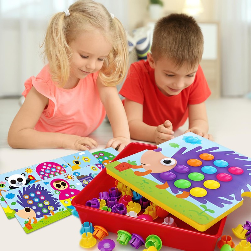JurciCat Child Mosaic Plug-In Game with 46 Large Beads and