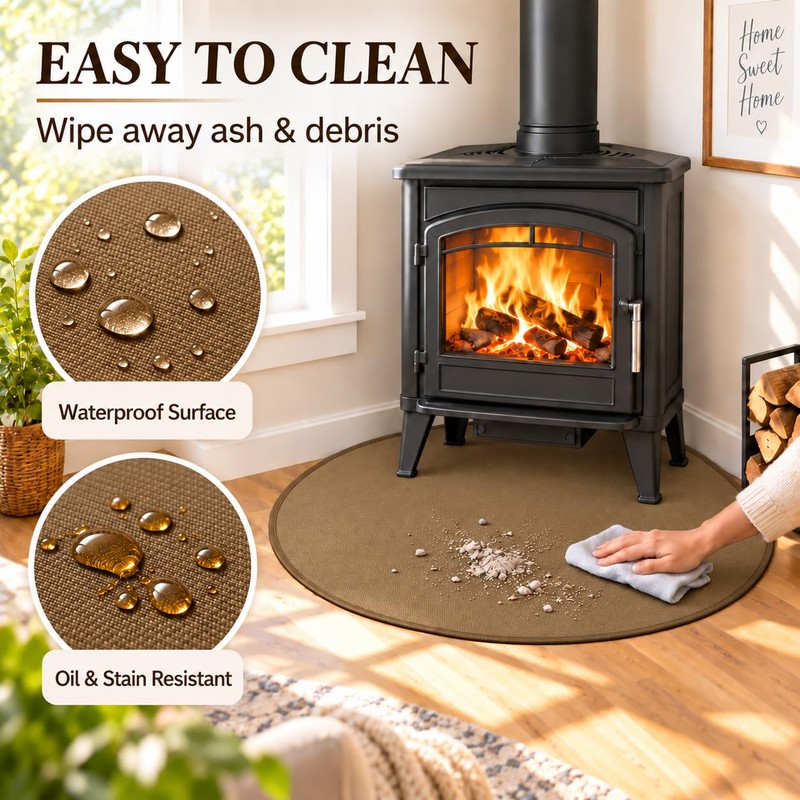 FLASLD Corner Wood Stove Mat 40×40 inch Fireplace Hearth Protector