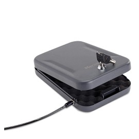 Hornady Portable Lock Box for Guns and Valuables - Includes 2 Keys and 4 Foot Steel Cable - Thick 16 Gauge Steel - An Ideal Portable Car Lock Box or Truck Safe - Large, Black, 9.5 x 6.5 x 1.75 Inches