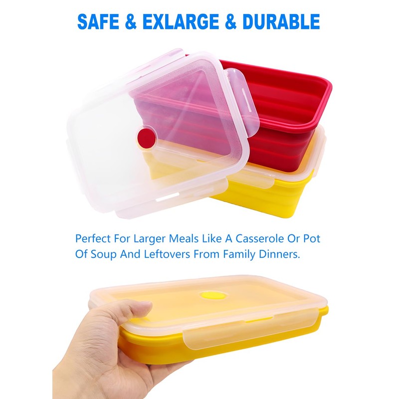 FUSMYE Extra Large Collapsible Silicone Food Storage Containers With Lids,