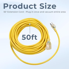 TOSRWGLL 101678 Extension Cord Replacement for ProTeam Backpack Vacuum,50 ft 16 Gauge Yellow Power Cord Outdoor Use Fits 13A 125V 1625W Vacuum Parts
