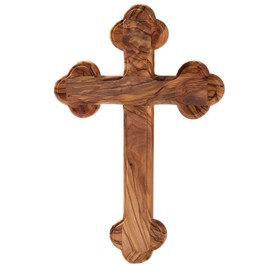 KASSIS Olive Wood Cross Crucifix Wall Cross Simple with Round Edges for Hanging from Bethlehem for Confirmation, Christening, Communion (without Engraving, 18 cm)