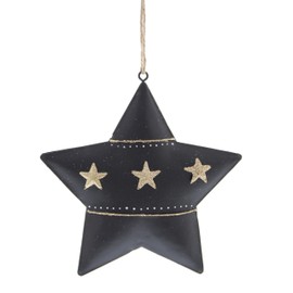 Festive Productions Christmas Black Metal Star Hanging Decoration with Gold Glitter Stars - 12cm - Christmas Decoration For Home - Gift Idea for Christmas - Hanging Christmas Decoration