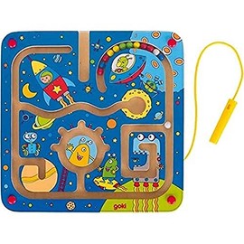 Goki 53817 Magnetlabyrinth Weltall aus Holz, Mehrfarbig, M