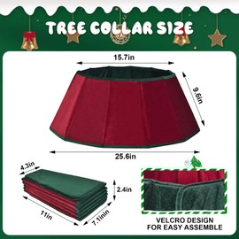 succulentlovers Double Sided Velvet Christmas Tree Collar - 25.6" Red & Green Christmas Tree Ring Foldable Velvet Christmas Tree Skirt Fabric Xmas Tree Collar for Artificial Tree Base Home Decoration