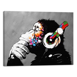 Wieco Art Cool Ape Banksy Graffiti Art Abstract Canvas Painting for Home Decor Canvas Wall Art for Living Room Decoration Animal Picture for Wall Decor & Office Decor