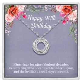 AM ANNIS MUNN 90th Birthday Gifts for Women 925 Sterling Silver Necklace for Women 9 Rings Happy Birthday Gifts for Mom 90th Jewelry for Women