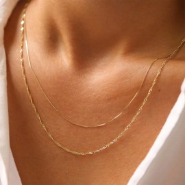 YANCHUN Gold Necklace Stack Necklace Stack Waterproof Necklace Non Tarnish Gold Necklace Waterproof Gold Necklace Layered Necklaces for Women Jewelry Gifts