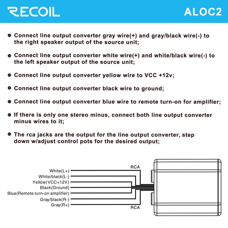 RECOIL ALOC2 2-Channel Speaker Cable to RCA Adjustable Line Output