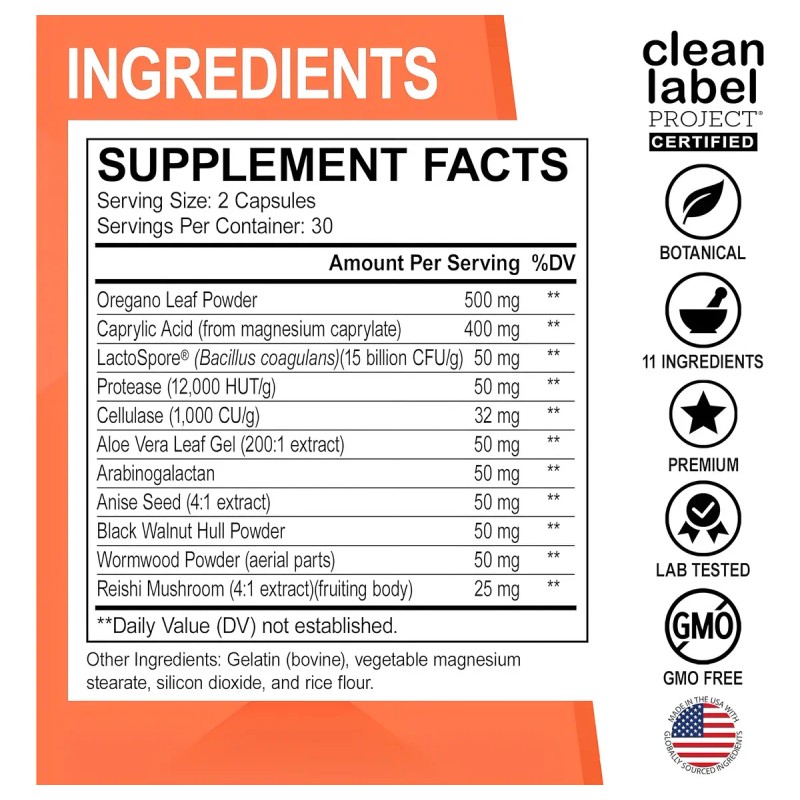 Suplemento Candida Cleanse Dr. Bo Advanced Premium Formula Aceite Oregano,