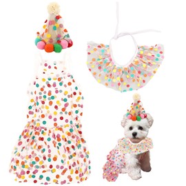 3 PCS Cat Birthday Hat and Bandana, Cat Party Hat and Dress, Cute Pet Birthday Party Supplies for Small Pets Outfit (Pink, Small)