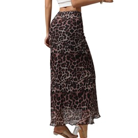 GORGLITTER Summer Skirt Women's Long Elegant Leopard Skirt Lightweight Skirts with High Waist Maxi Skirt Ruffle Skirt Casual Skirt Figure Party Skirt Summer Outfit, leo, S