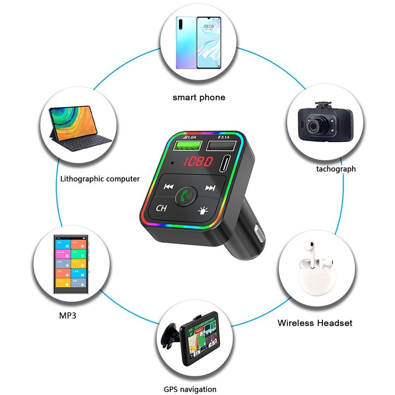 Bluetooth 5.0 FM Transmitter Hands Free Call USB 2.0 Music
