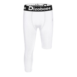 Dizoboee Youth Boys Compression Pants One Leg 3/4 Leggings for Sports Kids Basketball Tights Baseball Football Pants 4 Pack, Black+Black+White+White (Left Short) XL