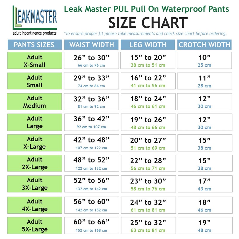 LeakMaster Adult PUL Waterproof Pants - Soft, Quiet, Breathable, Durable