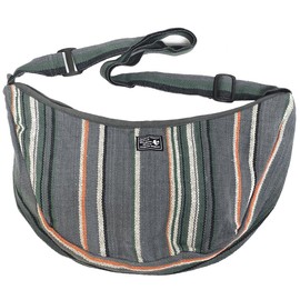 Happy Hat am-bag-004 Women's Men's Shoulder Bag, Easy to Take Out, Crescent Moon, Canvas, Colorful Border Pattern, Made in Nepal, Ethnic Shopping, Going out, Crossbody, grey MIX