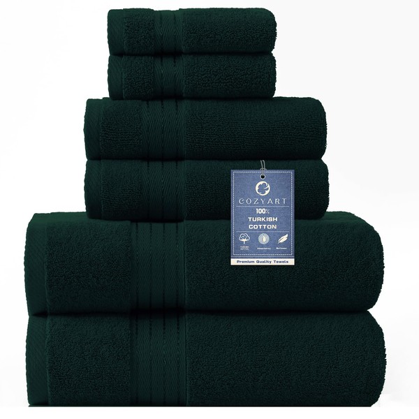 COZYART Deep Green Bath Towels Set, Deep Dark Green Cotton