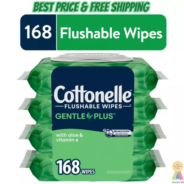Cottonelle GentlePlus Flushable Wet Wipes, 4 Flip-Top Packs (168 Total