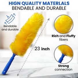US Duster Company Static Duster - 23-inch Electrostatic Dusters - Long and Flexible Static Feather Duster - Soft Nylon Fibers - Long Duster for Home Cleaning - Attracts Dust Like a Magnet 2 Pack