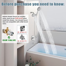 Aolemi Shower Faucet Set with Tub Spout Rain Shower Head System Shower Trim Kit Pressure Rough-in Valve Included ABS 8 Setting Dual Shower Head and Handheld Spray Polish Chrome